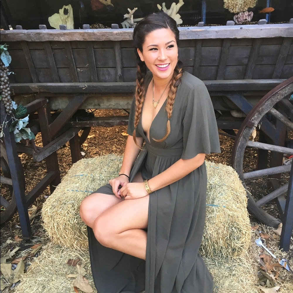 Olive Green Romper with Long Cape Skirt